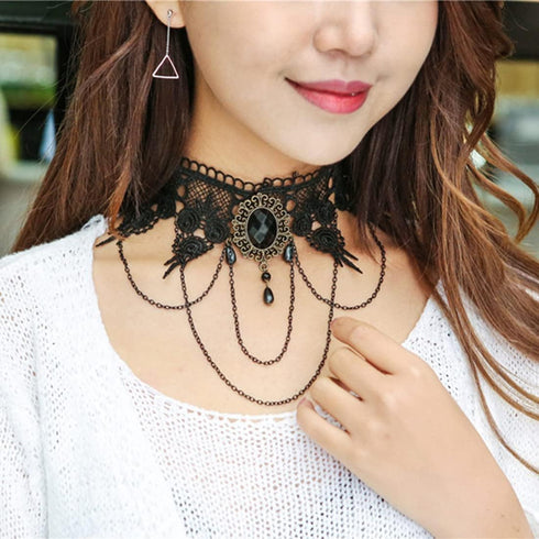 Gothic Black Lace Necklace Steampunk Vampire Choker Punk Victorian Costume Party Retro Vintage Wedding Party Prom Festival Halloween Jewelry for W...