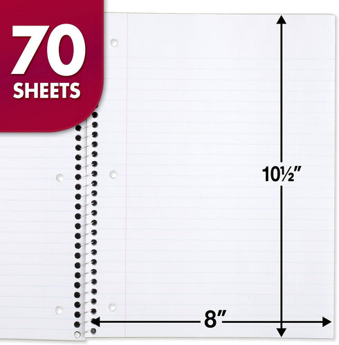 Mead Spiral Notebooks, 12 Pack, 1-Subject, Wide Ruled Paper, 10-1/2" x 8", 70 Sheets per Notebook, Color Will Vary (73699)...