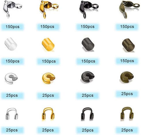 1400 Pieces Brass Tube Crimp Beads Wire Guardians Crimp Bead Knot Covers Bead Tips Knot Covers for DIY Bracelets Necklaces Jewelry Making Crafts S...