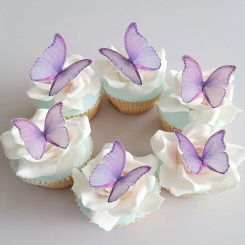 GEORLD Edible Wafer Paper Butterflies Set of 48 Purple Cake Decorations, Cupcake Topper...