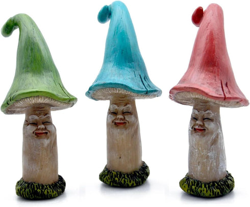 Marshall Home & Garden Mushroom Men - Set of 3 - Blue/Green/Red Resin Miniature Figurine for Fairy Garden, 4 x 1 Inch, MG482...