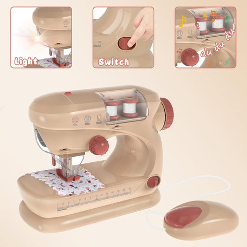 deAO Sewing Machine for Beginner, Safe Small Sewing Kit with Music Pre-Threaded Thread Fabric, Pretend Play Arts and Crafts Toys Gift for kids age...
