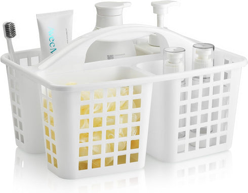 ALINK Plastic Shower Caddy Basket with Compartments, Portable Divided Cleaning Supply Storage Organizer with Handle for College Dorm Bathroom - Wh...