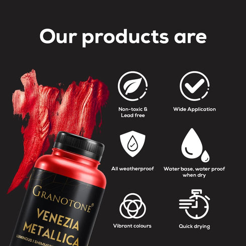 GRANOTONE Acrylic Venezia Metallic Colour | 200 ML (24 Carat Gold) | DIY/Craft | Water-Based | Non-Toxic | Shimmering Effect | Pro Artists, Hobby ...