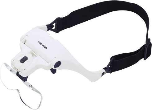 YOCTOSUN Head Mount Magnifier with 2 Led Professional Jeweler's Loupe Light Bracket and Headband are Interchangeable...