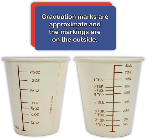 50 3oz Coated Paper Graduated Measuring Cups for Mixing Paint, Stain, Epoxy, Resin; Disposable, Recyleable, from Renewable Resource Bamboo, Wax Co...