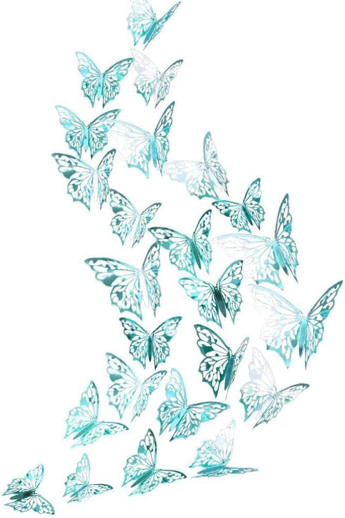 Cheerland 48 Pcs 3D Teal Blue Butterfly Wall Stickers Removable Metallic Room Decals for Walls Nursery Girls Room Wedding Baby Shower Birthday Par...