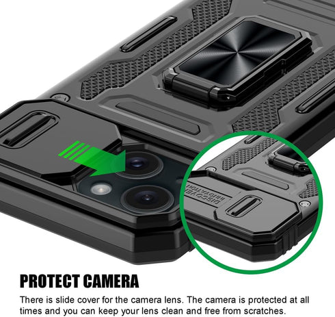 for iPhone 15 Plus Case, Shockproof Phone Case & Sliding Camera Cover & Ring Holder Kickstand with Screen Protector for Apple iPhone 15 Plus (6.7"...