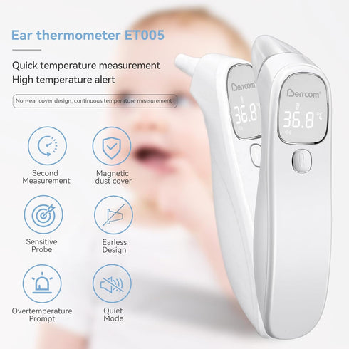 Berrcom Forehead and Ear Thermometer for Adults and Kids, Digital Infrared Thermometer for Baby Touchless Medical Thermometer with LED Display and...