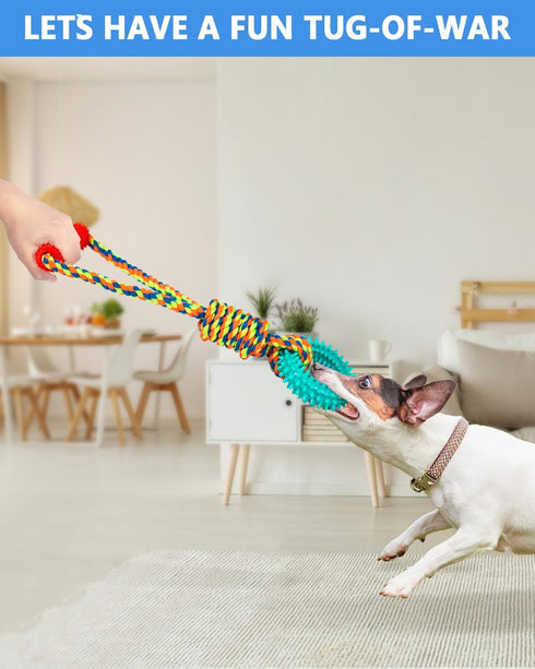 Interactive Dog Toys with Rope and Handle, Dog Chew Toys for Aggressive Chewers, Tug of War Rope Toy Non-Toxic Natural Rubber Long Lasting Dog Toy...