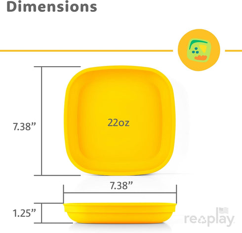 Re-Play Toddler Plates - 22 Oz. Deep-Walled Flat Kids Plates - Dishwasher & Microwave Safe - Made in USA - Set of 3-7.37" x 7.37" x 1.25" - Aqua A...