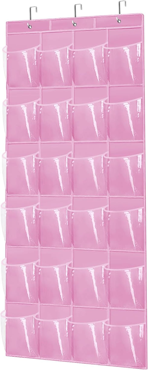 Over The Door Shoe Organizer - Space Saving Shoe Rack for Closet Door with 24 Pockets and Hook, Shoe Holder Back of Door Organizers for Shoes, Han...