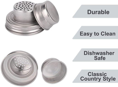 Mason Jar Shaker Lids, 2-Pack, Stainless Steel, Silver, Compact, Screw Top, Dishwasher Safe...