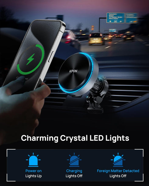 KPON for Magsafe Car Mount Charger, 15W Fast Charging Magnetic Wireless Car Charger Mount,Vent/Dashboard Phone Holder Mount for iPhone 15 Pro Max ...