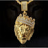 Hip Hop Jewelry Gold Crown Lion Head Pendant Iced Out Clear Rhinestones – Diamonds Prong Set - Curb Cuban Chain Stainless Steel Necklace (styleA)...