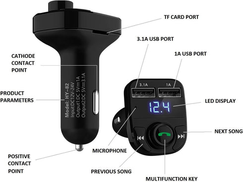 Handsfree Call Car Charger,Wireless Bluetooth FM Transmitter Radio Receiver,Mp3 Audio Music Stereo Adapter,Dual USB Port Charger Compatible for Al...