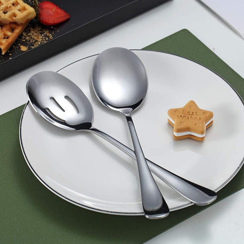 Kyraton 4-Piece Stainless Steel Serving Utensil Set - 2 Serving Spoons and 2 Slotted Spoons...