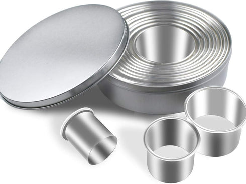12 Pieces Round Cookie Cutters Set Stainless Steel Cookie Cutter Set Biscuit Plain Edge Round Cutters Circle Baking Metal Ring Molds Metal Ring Ba...