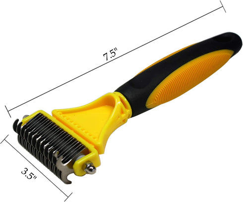 Pet Dematting Comb - 2 Sided Undercoat Rake for Cats & Dogs - Safe Grooming Tool for Easy Mats & Tangles Removing - Medium and Long Haired Cats Do...