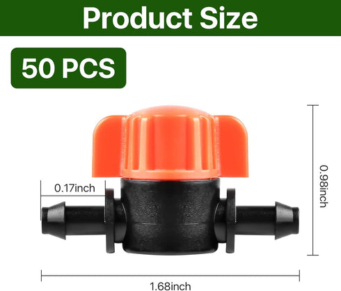 1/4 Inch Barbed Shut-Off Valve, 50 Pcs 1/4" Universal Drip Irrigation Tubing Coupling Valve, Plastic Manual Barb Valve for Garden, Flowers Pots, F...