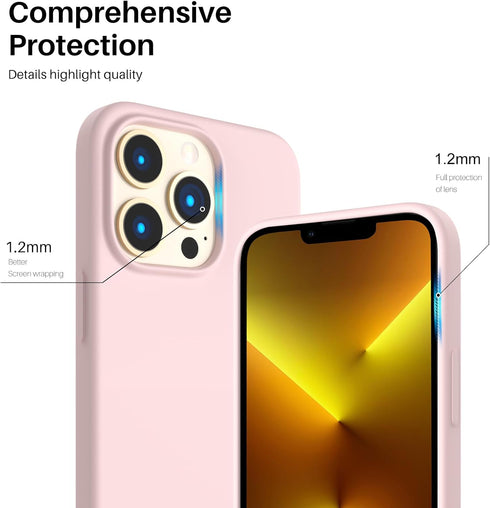 ORNARTO Compatible with iPhone 13 Pro Case 6.1, Slim Liquid Silicone 3 Layers Full Covered Soft Gel Rubber Case Cover 6.1 inch-Chalk Pink......