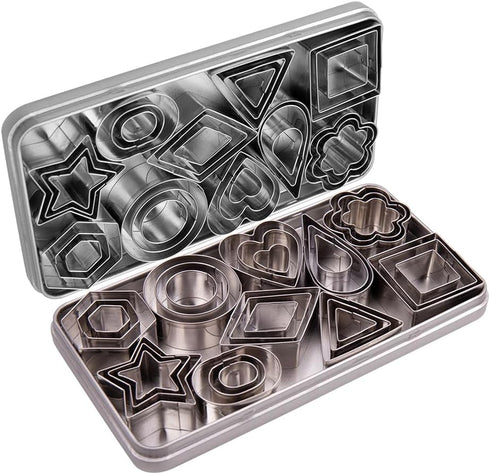 Mini Cookie Cutters Set- Small Heart Star Flower Round Square Hexagon Oval Diamond - 30Pcs Stainless Steel Cookie Cutters - Polymer Clay Cutters M...