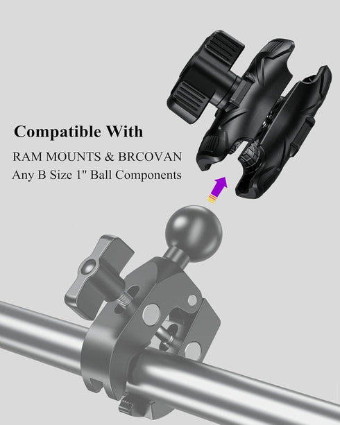 BRCOVAN Double Socket Arm High Strength Composite Short Arm Compatible with RAM Mounts B Size 1'' Ball Components & Bike Motorcycle Phone Mount Ho...