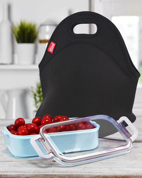 yookee home Black Lunch Bag, Insulated Lunch Box, Thick and Reusable Thermal Lunch Tote Bag, Small Neoprene Lunchbags with Zipper for Adults Kids ...
