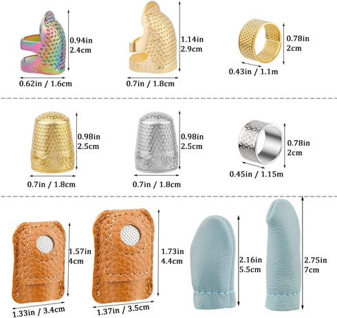 10pcs Hand-Working Sewing Thimble, Metal Finger Shield Ring, Leather Coin Finger Protectors, Sewing Thimble Rings Cap Metal Shield for Knitting Qu...