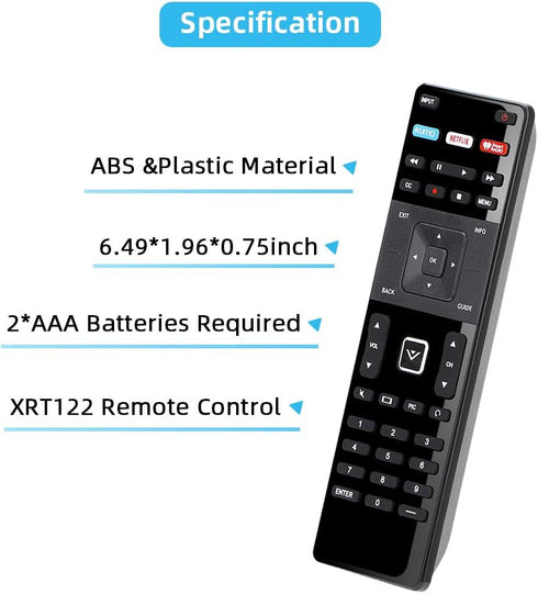Replacement Remote for Vizio Smart TV Remote XRT-122 and Vizio Smart TV 4K UHD HDR HDTV SmartCast Internet Vizio D E Series LED LCD 24 28 32 39 40...