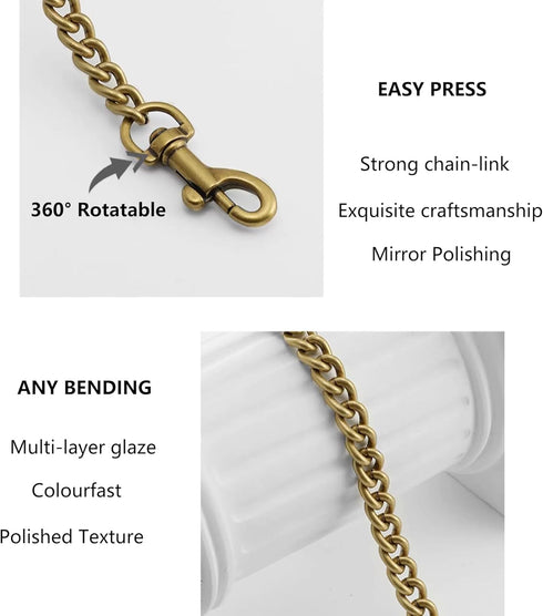 OAikor Antique Gold Purse Chain Strap,Metal Flat Chunky Crossbody Chain Strap Replacement,Compatible with Nolita 19/Tabby 26/Georgie 27 and More c...