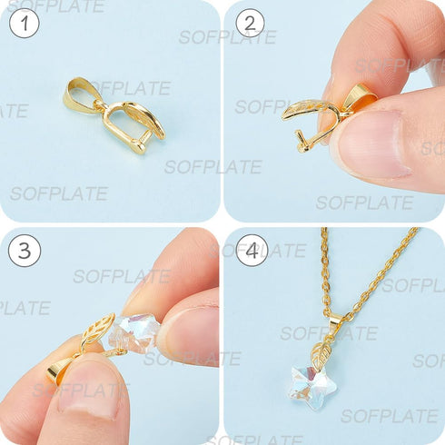 1 Box 30Pcs Jewelry Pinch Bails Snap Bail Hook Pinch Clip Hollow Leaf Curved Clasp Brass Bead Pendant Connector Clips for Jewelry Making Clasps Su...