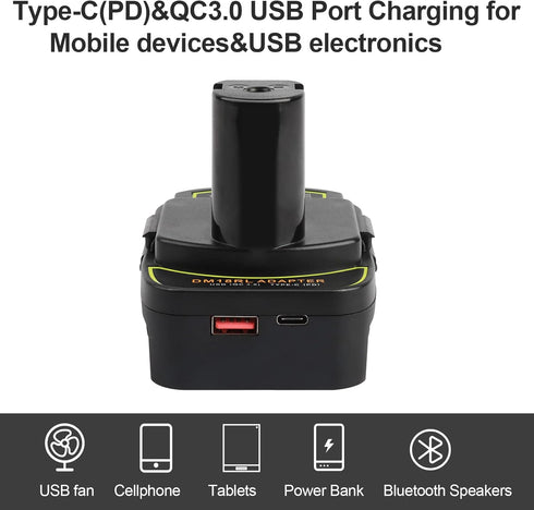 2 Pack DM18RL Battery Adapter Converter with USB Socket & Type-C Compatible for Dewalt 20V & Milwaukee M18 Li-Ion Battery Convert to Ryobi 18V P10...
