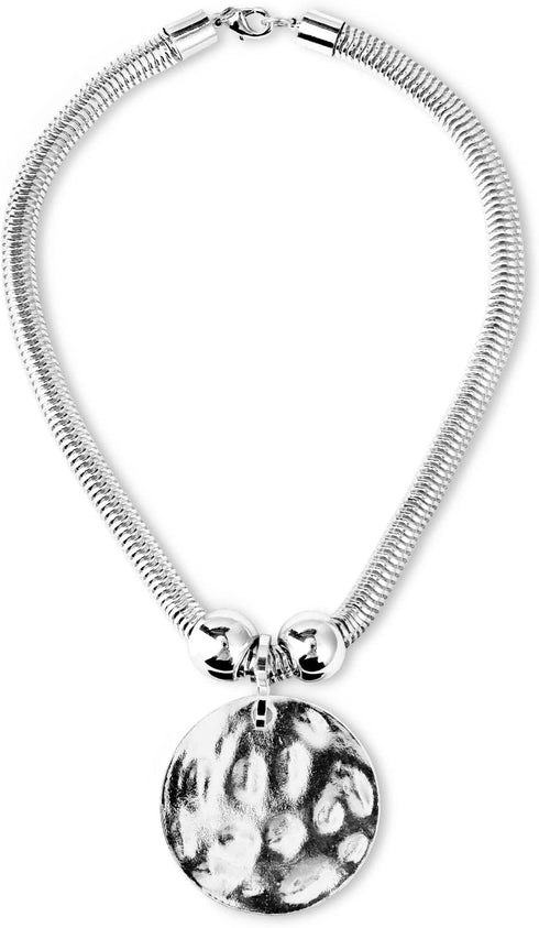Silver Hammered Metal Statement Necklace Set with Lobster Clasp Closure, Disc Coin Necklace Circle Necklace Chunky Necklaces for Women 2022 Summer...