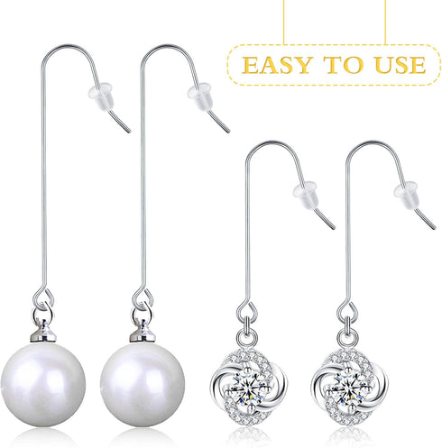 50pcs Stainless Steel Earring Hooks Hypoallergenic Ear Wire Hooks with Hanging Loop Earring Parts and 50pcs Clear Earring Backs for DIY Jewelry Ma...