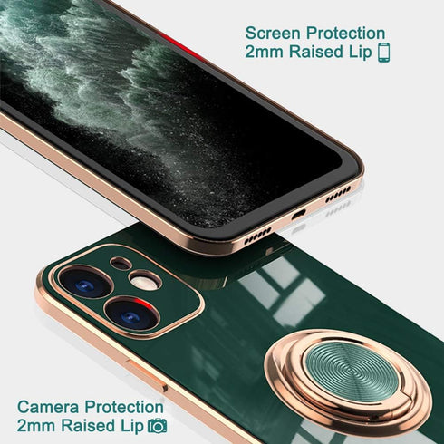 Omorro iPhone 12 Mini Ring Holder Case with 360 Rotation Kickstand, Glitter Plating, Rose Gold Edge, Magnetic Car Mount, Slim Soft Case for Women ...