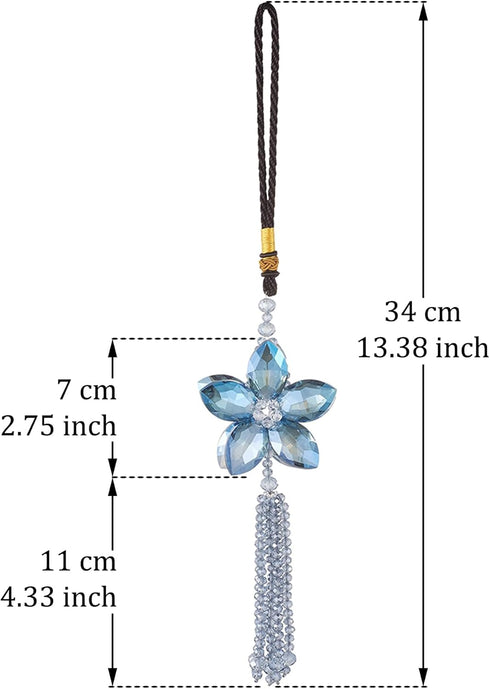 AuMoHall Crystal Flower Car Rear View Mirror Pendant Car Hanging Ornament Lucky Car Charm with Dangle Beads, Blue...