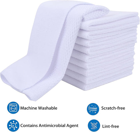 SINLAND Wholesale Microfiber Dish Cloth Best Kitchen Cloths Cleaning Cloths with Poly Scour Side 12Inchx12Inch 10 Pack White...