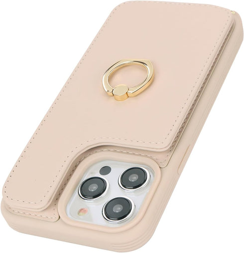 for iPhone 13 Pro Max/iPhone 12 Pro Max Case with Card Holder for Women,Crossbody Strap Lanyard,Credit Card Holder,Ring Stand,Snap Clasp,Wallet Ca...