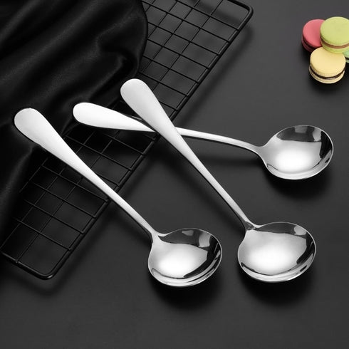 Soup Spoons, 12-Pack Stainless Steel Spoons Silverware Round Cereal Spoon Dinner Spoons Tablespoons Set for Bouillon Dessert Ice Cream Kitchen Coo...