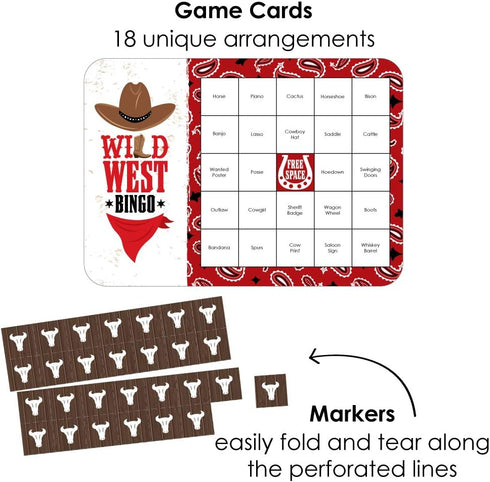 Big Dot of Happiness Western Hoedown - Bar Bingo Cards and Markers - Wild West Cowboy Party Bingo Game - Set of 18...