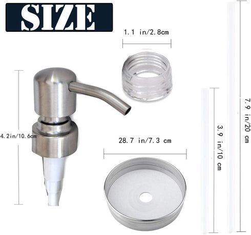 Mason Jar Soap Dispenser Lid and Pump Replacement Brushed Stainless Steel Rust-Proof Leak-Proof for Regular Mouth Size Lid or Modern Farmhouse Soa...