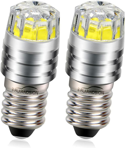 Ruiandsion 2pcs E10 Base LED Upgrade Bulb 3V COB 2W Replacement for Flashlights Torch Lights, White...