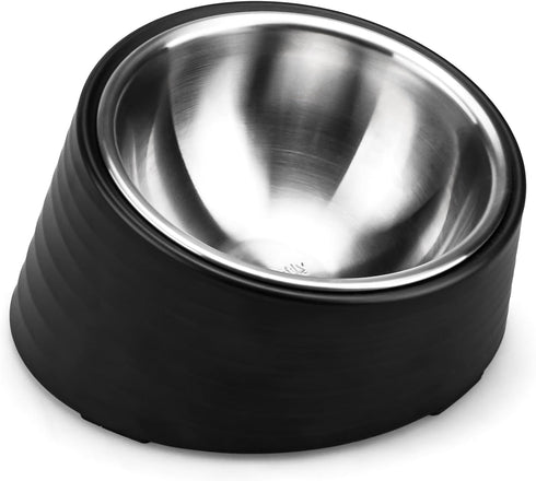 Tilted Angle Dog Bowl, 15° Slanted Stainless Steel Dog Cat Food Bowl, Non-Slip & Non-Spill Pet Feeder with Elevated Detachable Melamine Stand, Eas...