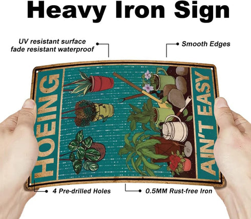 SUPERDANT Garden Plant Tin Sign Hoeing Ain't Easy Vintage Metal Tin Signs Plant Maintenance Funny Metal Plaque for Home Outdoor Garden Farm Girl's...