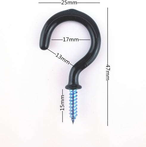 Yueton 50pcs Vinyl Coated Screw-in Ceiling Hooks Cup Hooks (Black)...
