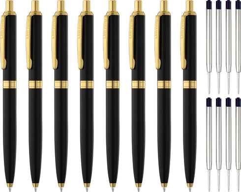8 Pack Ballpoint Pens, Premium Retractable Metal Ballpoint Pen, Medium Point 1.0mm Black Ink Pen for Home School Work Office Supplies, Matte Black...