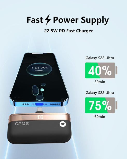 Small Power Bank with 5,000mAh Portable Charger 22.5W,Digital Display,Android, Power Bank Battery Pack Compatible with Samsung Galaxy S23/S22/ Z F...