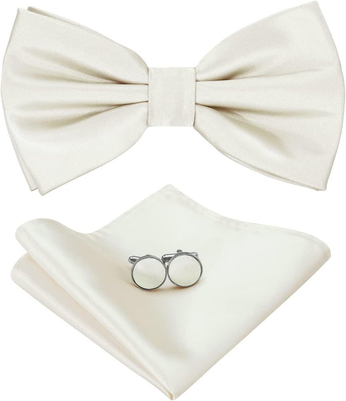 Bow Ties for Men, Men’s Pre-Tie Bow Tie Satin Silk Adjustable Bow Tie Cufflinks Hanky Sets With Gift Box...