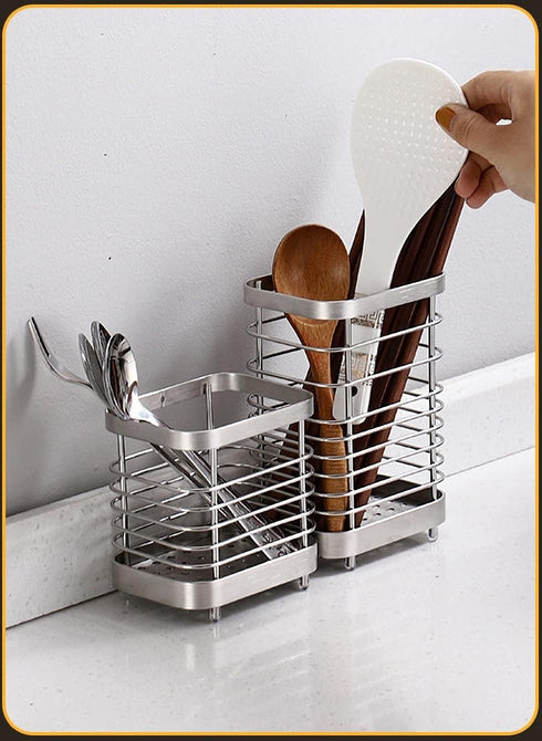 Kitchen Utensil Holder, Stainless Steel Utensil Holder Countertop, Kitchen Utensil Drying Caddy, Cutlery Drainer for Kitchen Utensil, Rust-Proof C...